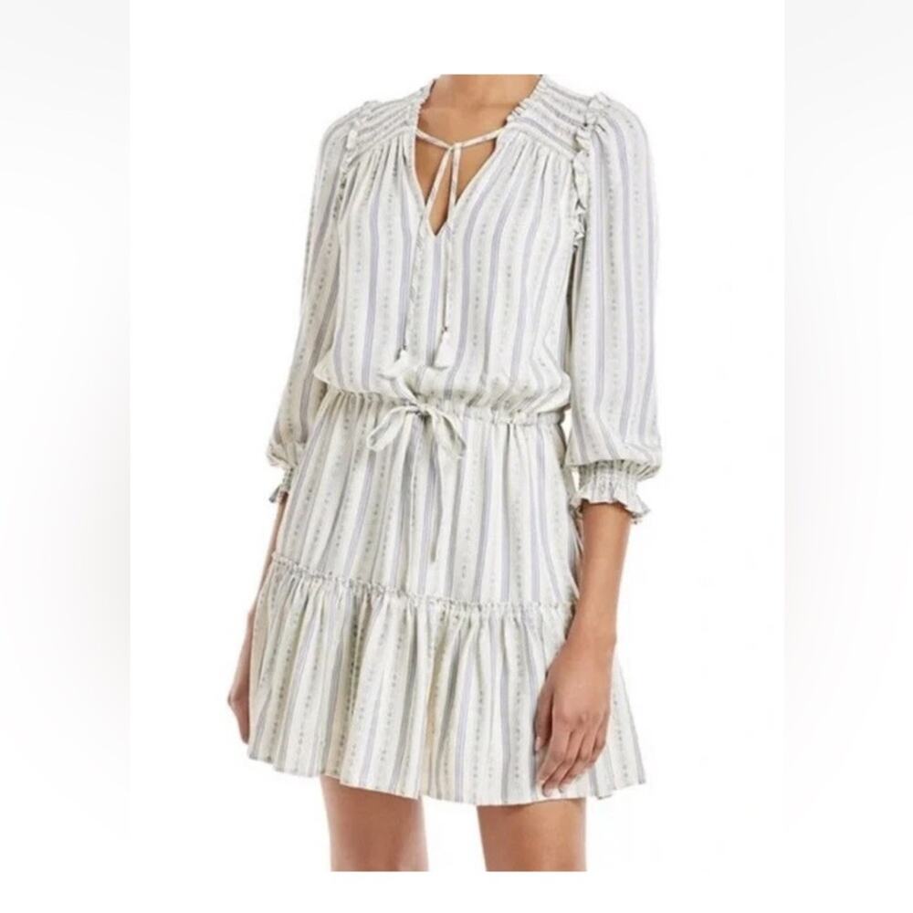 Paige Kaylyn Striped Blue Cream Tassel Tie Boho Mini Dress EUC Small, MSRP $245